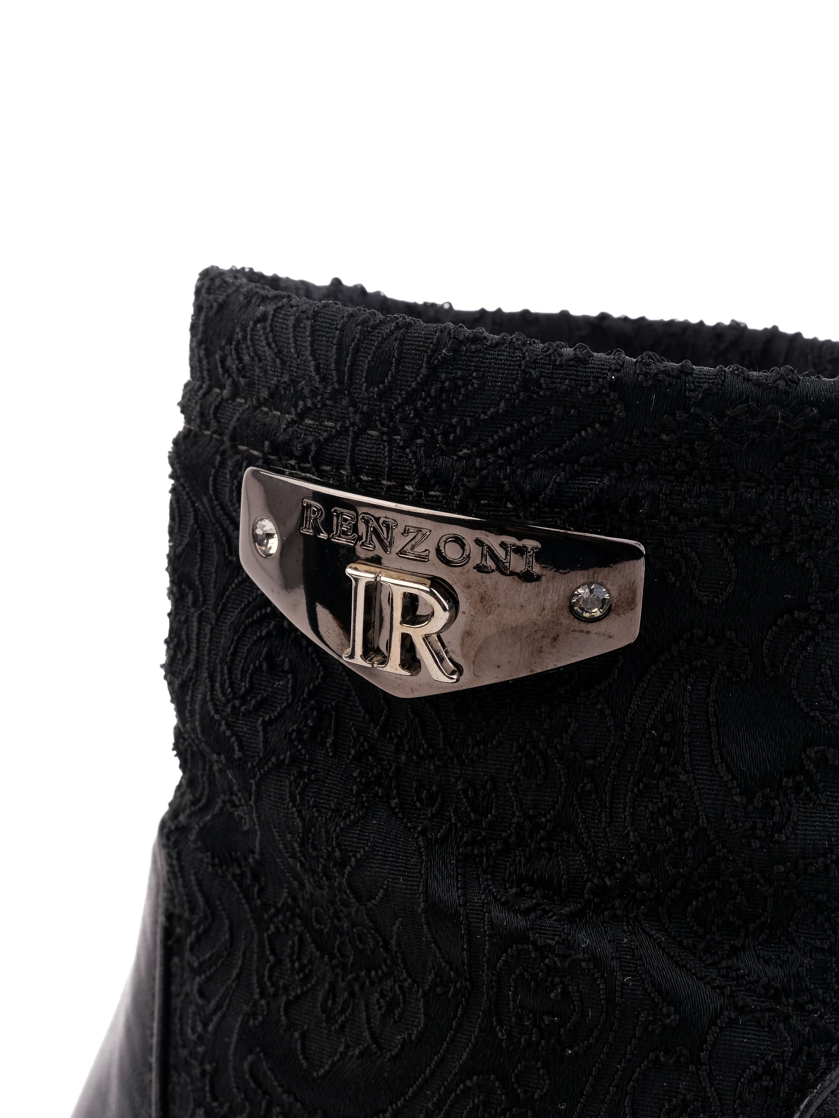 Good Renzoni Black Leather High-Heeled Ankle Boots Size 37