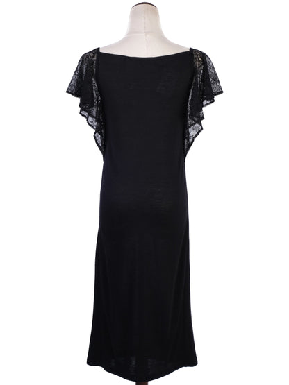Excellent Tara Jarmon Black Vinyl Dress with Lace Sleeves Size M