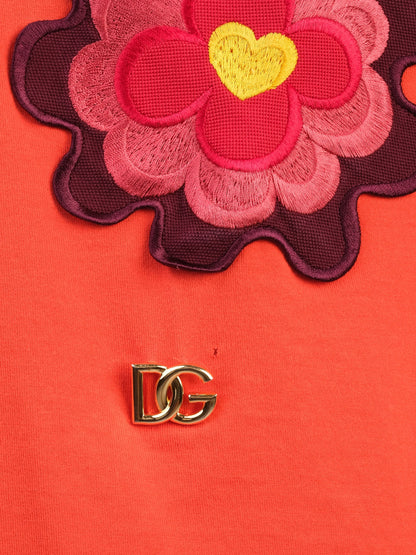 Excellent Dolce Gabbana Orange Floral AppliquŽ T-Shirt Size M