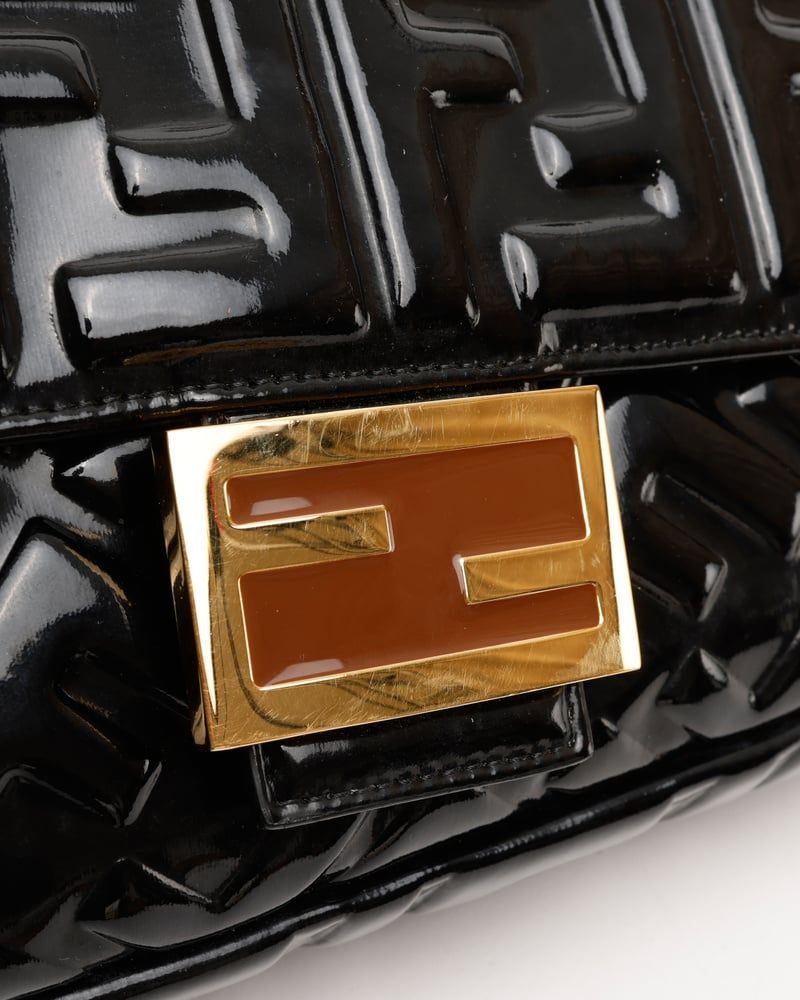 Fendi Large Patent FF Embossed Baguette Bag