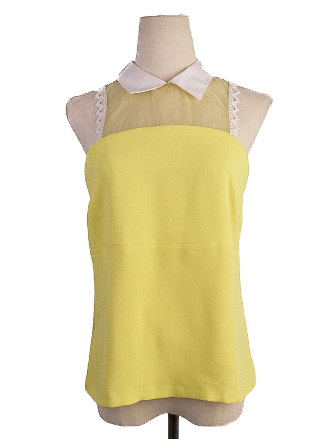 Excellent Pinko Yellow Cotton Blouse M with Lace and White Collar