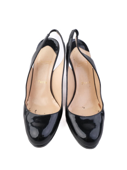Good Condition Christian Louboutin Black Leather Slingback Size 38