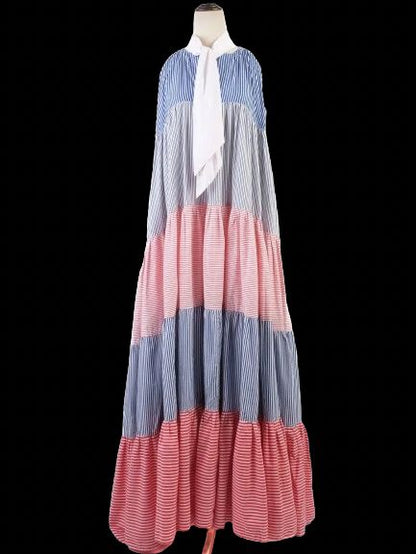 Excellent Lisa Marie Fernandez Maxi Dress L Cotton Natural Blue Red