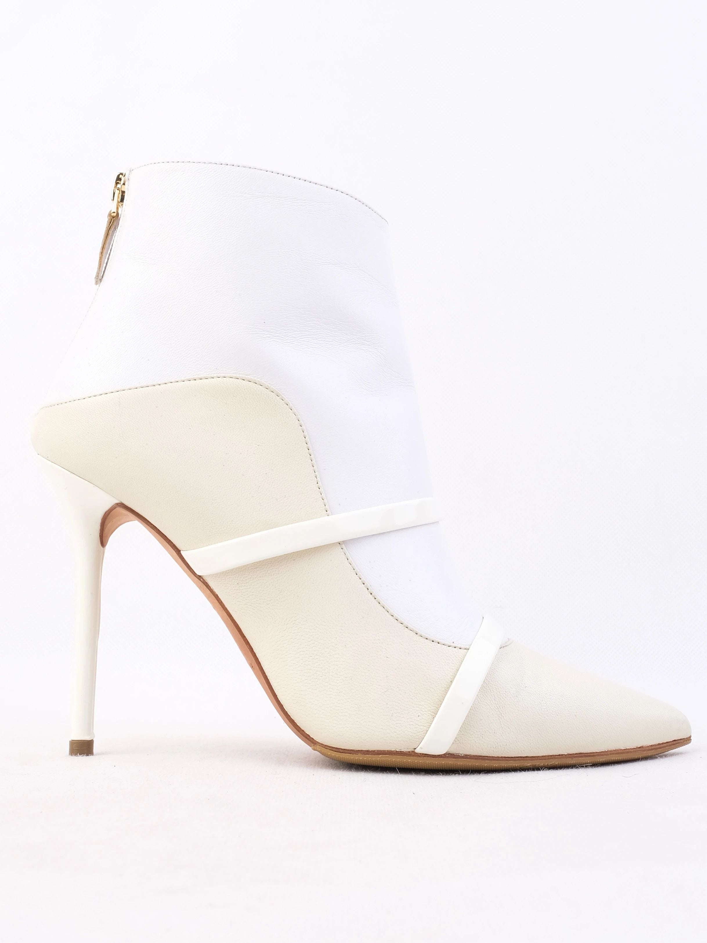 Excellent Malone Souliers White Leather High-Heeled Ankle Boots Size 39