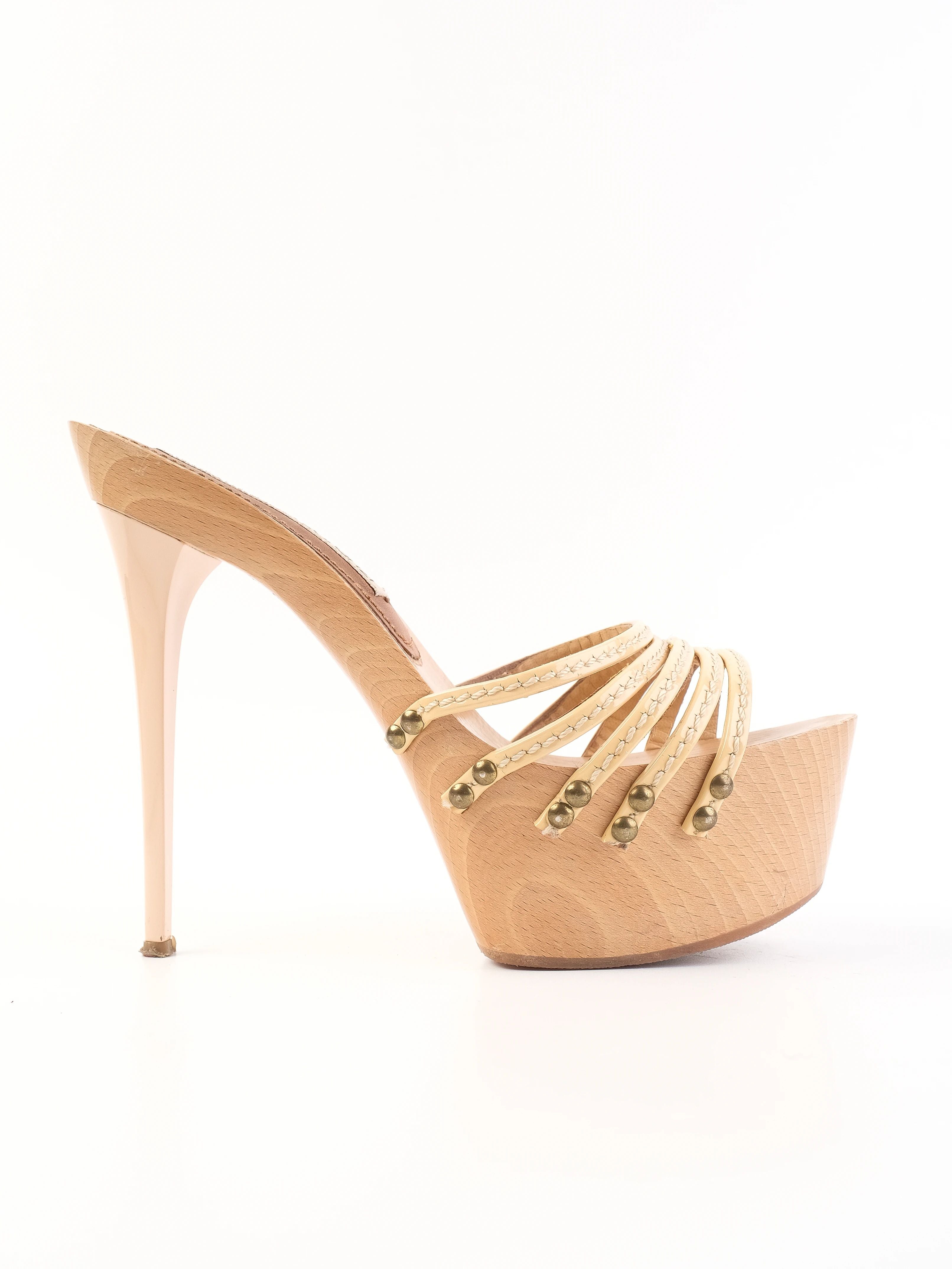 Excellent Gianmarco Lorenzi Orange Leather Stiletto Sandals Size 39