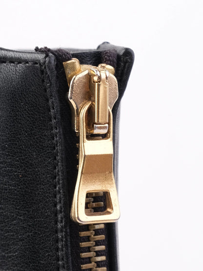 Excellent Balmain Black Leather Ankle Boots with Gold Accents, Size 39