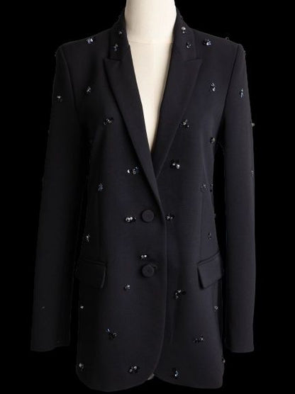 Good Condition Pinko Black Polyester Blazer with Bead Embellishments