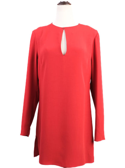 Excellent Ralph Lauren Red Silk Long Sleeve Dress Size L