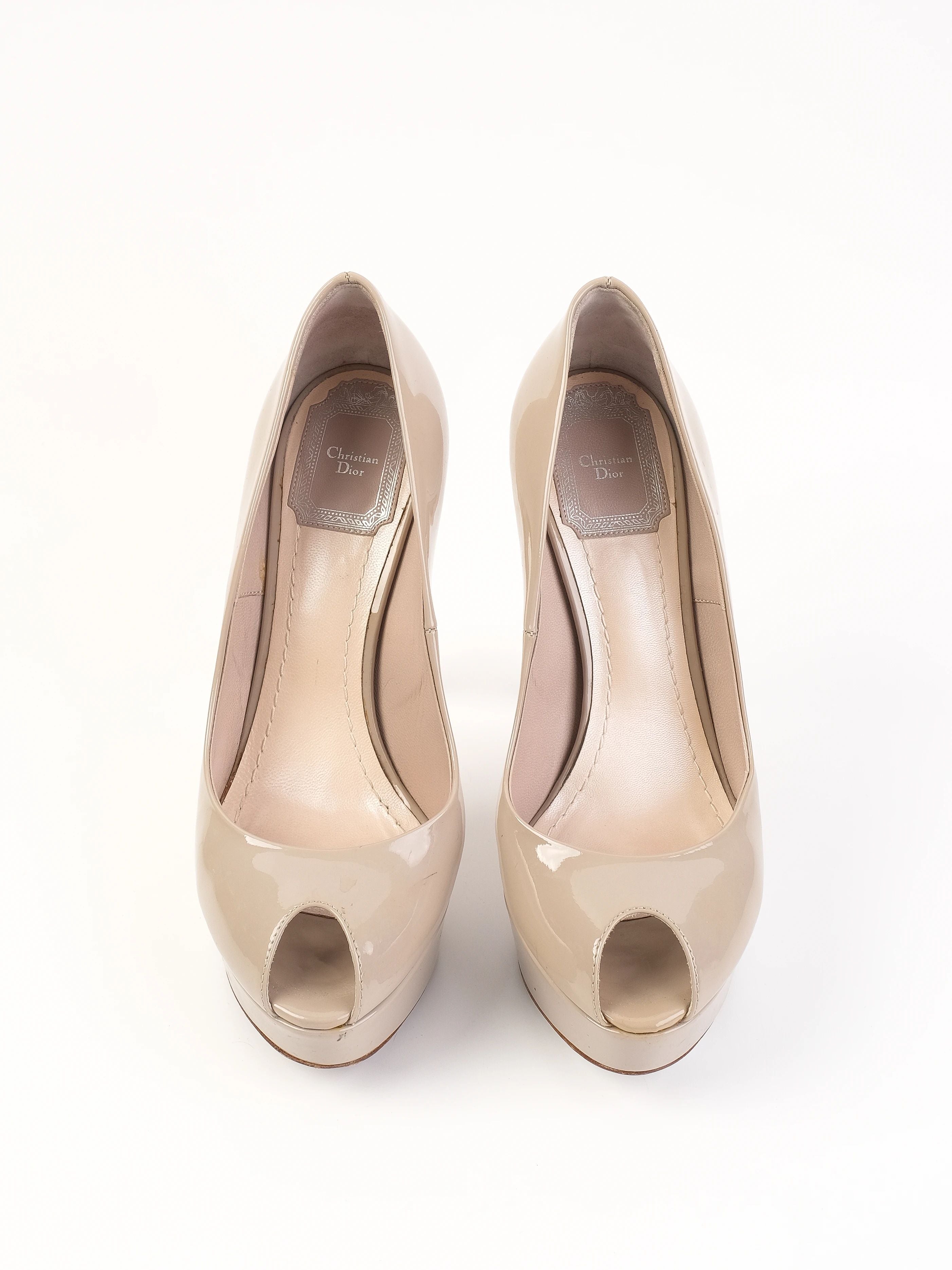 Excellent Dior Gray Leather High-Heeled Platform Shoes Size 36.5