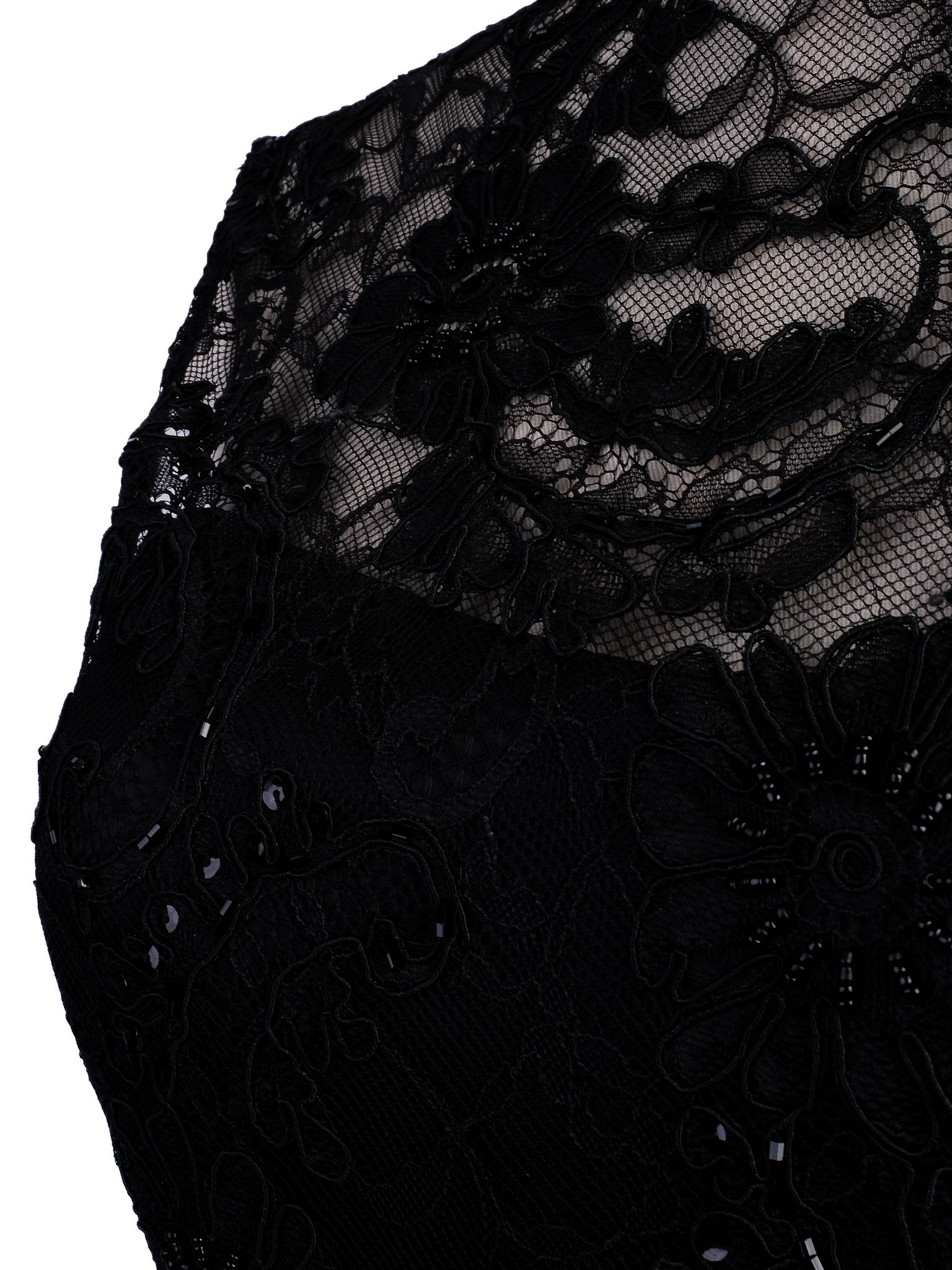 Excellent Alice+Olivia Black Silk Dress with Lace and Feathers