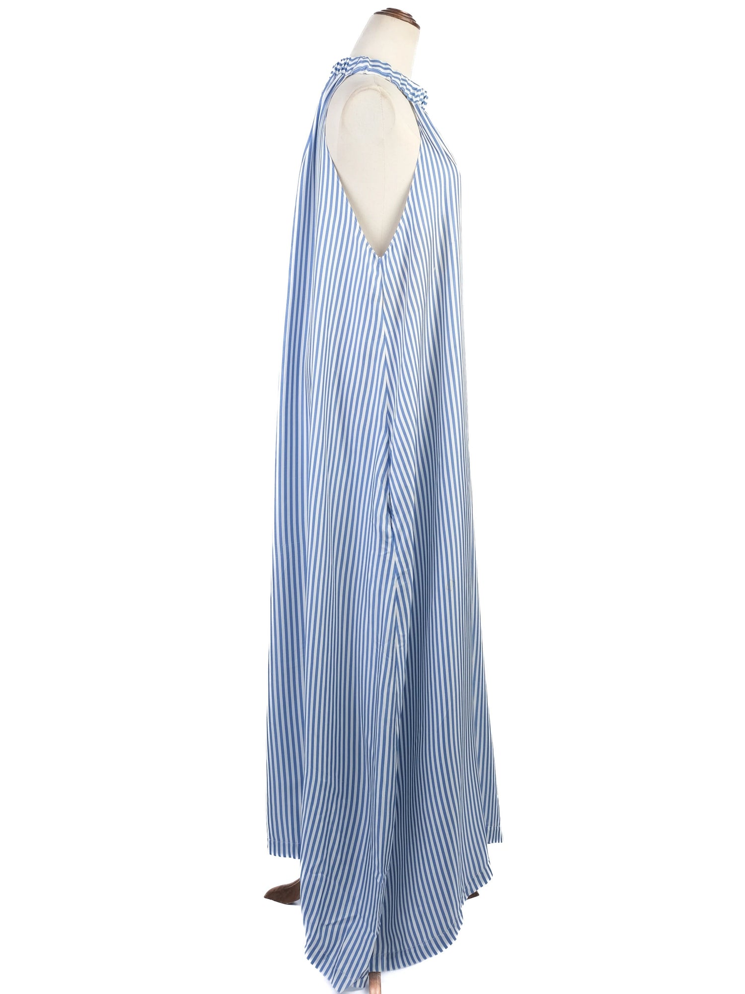 Excellent Paper London Blue Silk Striped Halter Neck Dress Size XXL