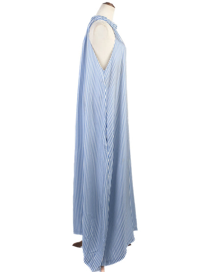 Excellent Paper London Blue Silk Striped Halter Neck Dress Size XXL