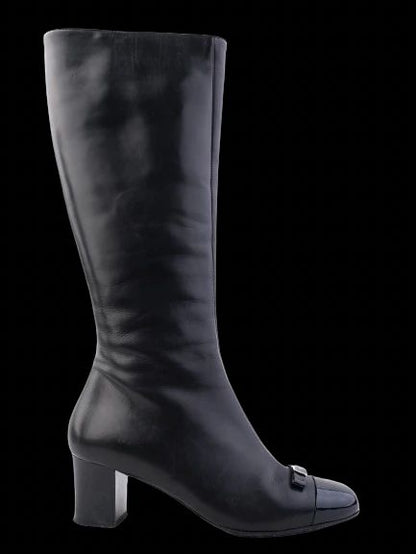 Excellent Giovanni Fabiani Black Leather Knee-High Boots with Block Heel