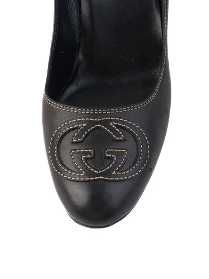 Excellent Gucci Black Leather High-Heeled Shoes Size 38 Women