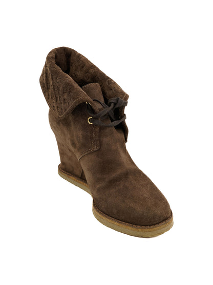 Excellent Louis Vuitton Orange Suede Wedge Boot Size 37.5