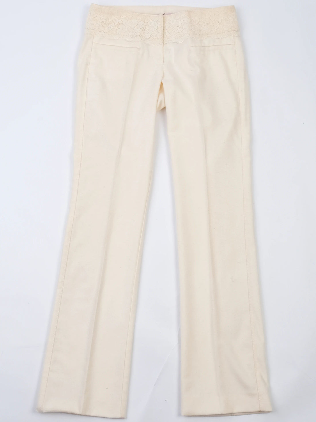 Excellent Red Valentino Yellow Wool Pants Size S with Lace Detail