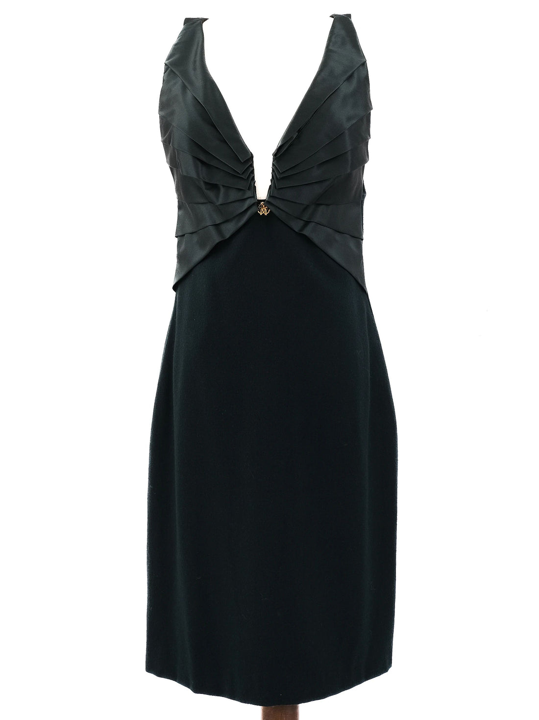 Excellent Roberto Cavalli Green Silk Dress Size L Deep V-Neck Sleeveless