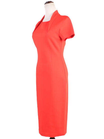 Excellent St. John Red Viscose Dress Size S with Structured Collar