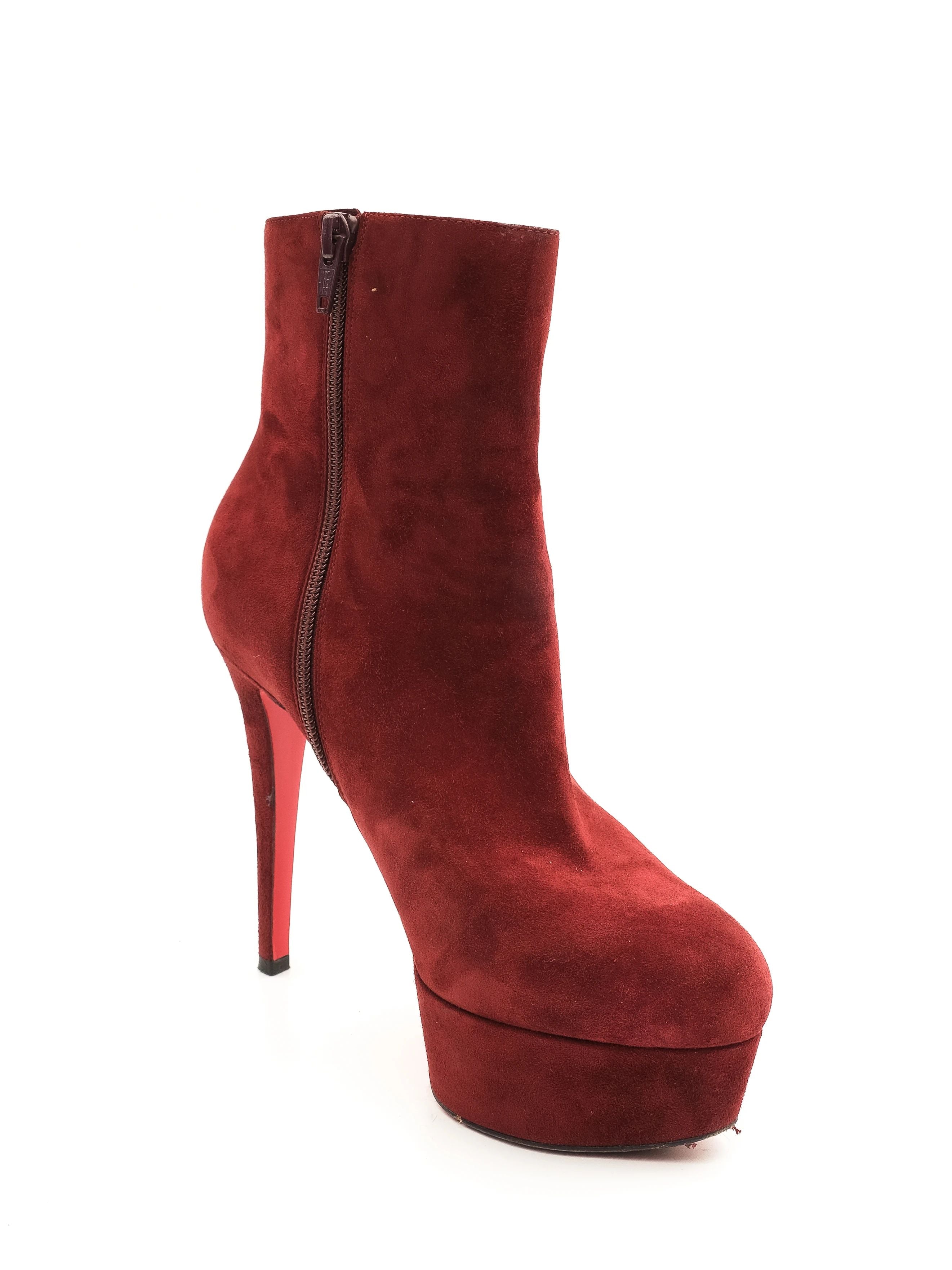 Excellent Christian Louboutin Red Suede High-Heeled Ankle Boots Size 37