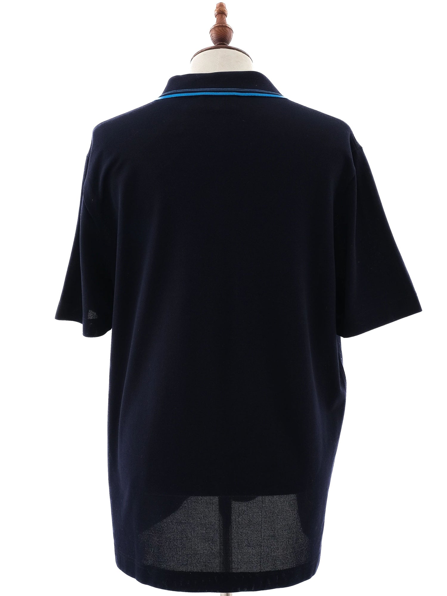 Excellent Hermes Blue Polo Shirt Cotton Size L Double Stripe