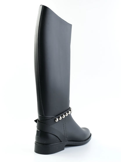 Perfect Red Valentino Black Leather Knee-High Boots with Silver Studs
