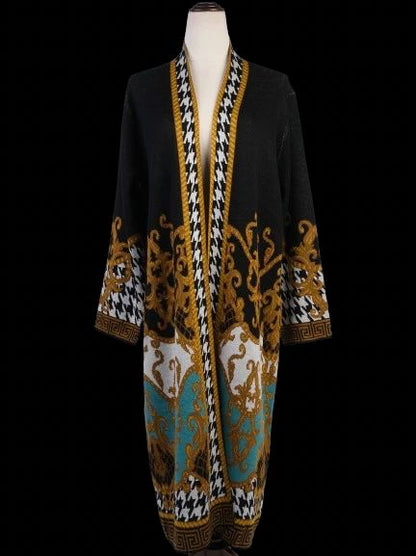 NEW Max Sport Long Wool Cardigan Black Gold Turquoise Houndstooth Women