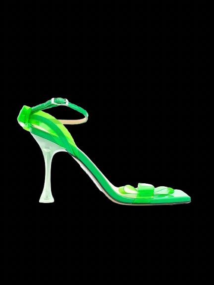 Excellent Green Leather High-Heeled Sandals Size 39 with Bows