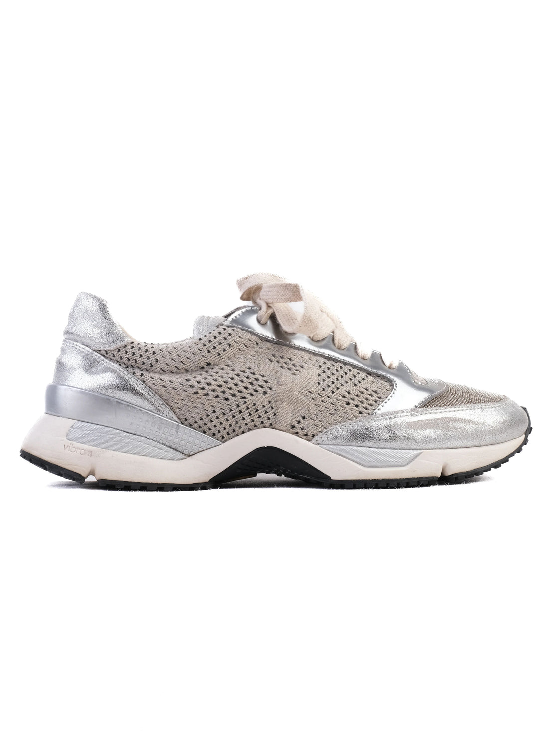 Excellent Brunello Cucinelli Gray Sneakers Size 38 Metallic Design