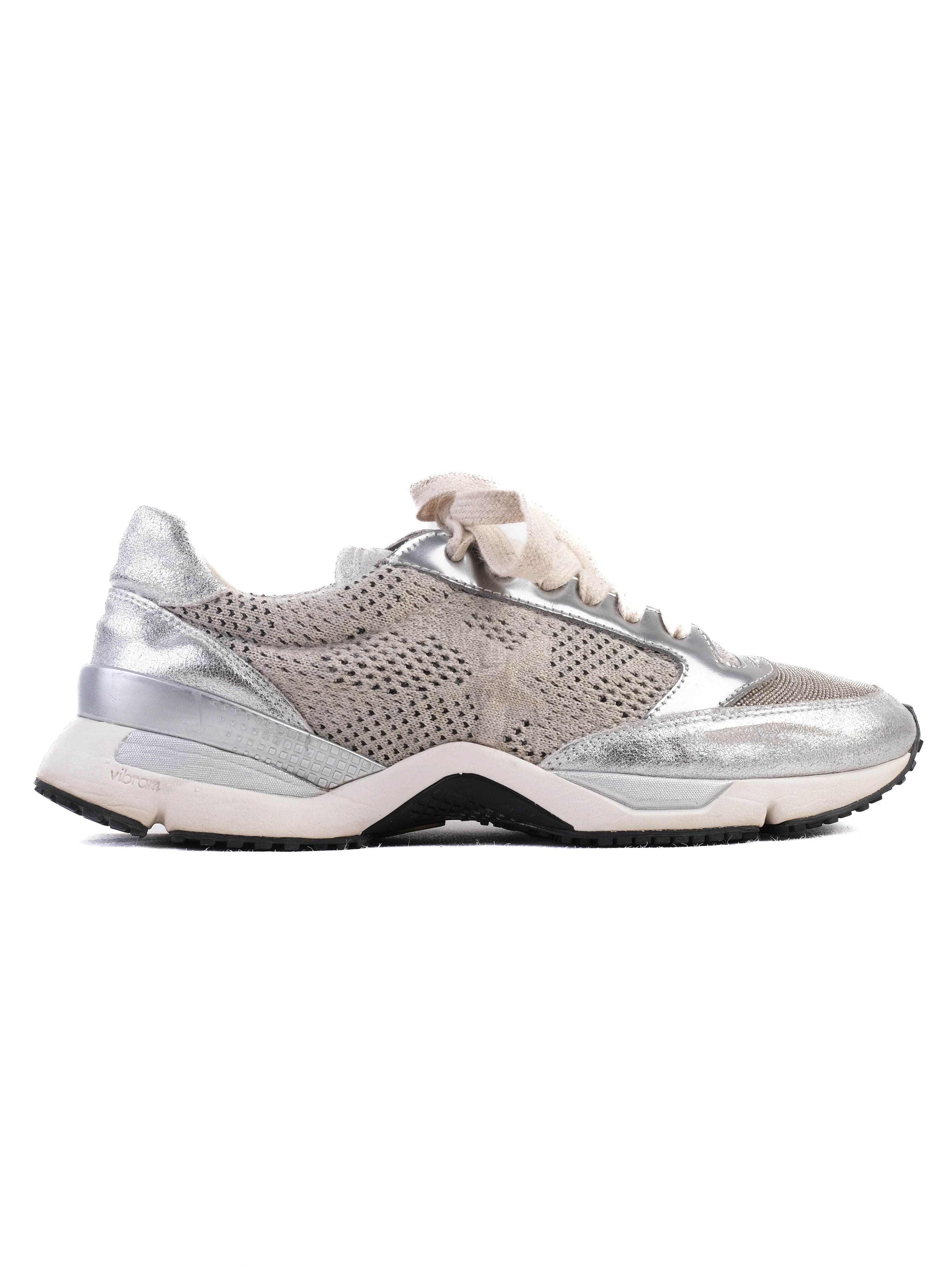 Excellent Brunello Cucinelli Gray Sneakers Size 38 Metallic Design