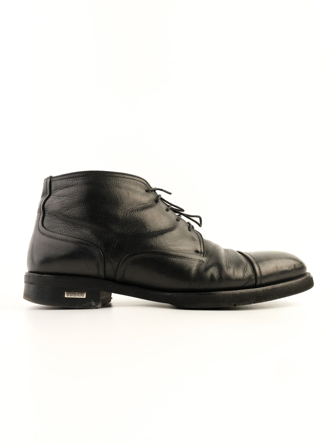 Excellent Baldinini Black Leather Ankle Boots Size 43.5 with Laces and Zipper