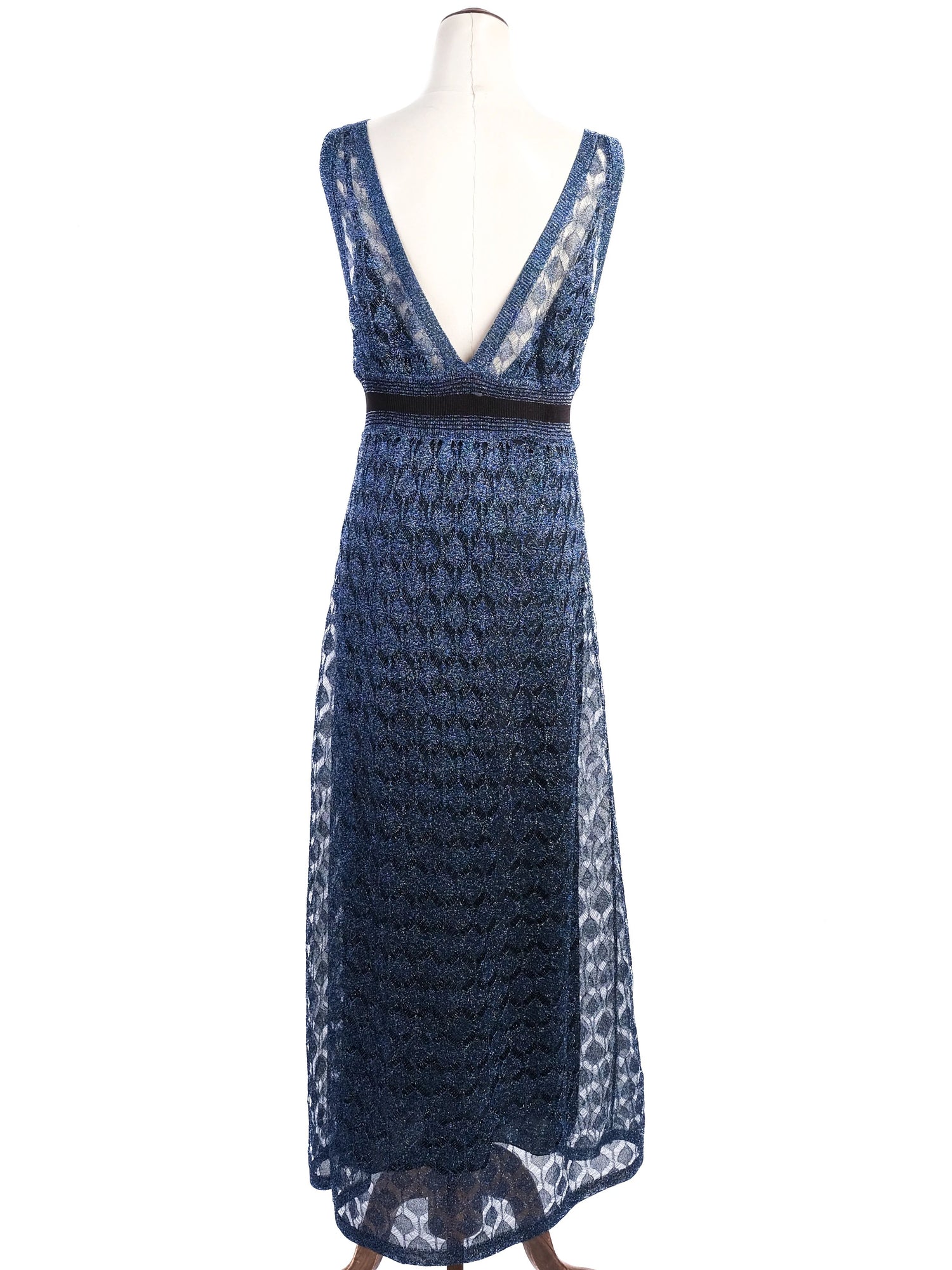 Excellent Missoni Blue Silk Sleeveless Lace Dress Size XL