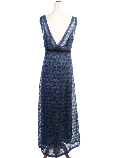 Excellent Missoni Blue Silk Sleeveless Lace Dress Size XL