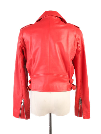 Excellent Walter Baker Red Leather Biker Jacket Size L