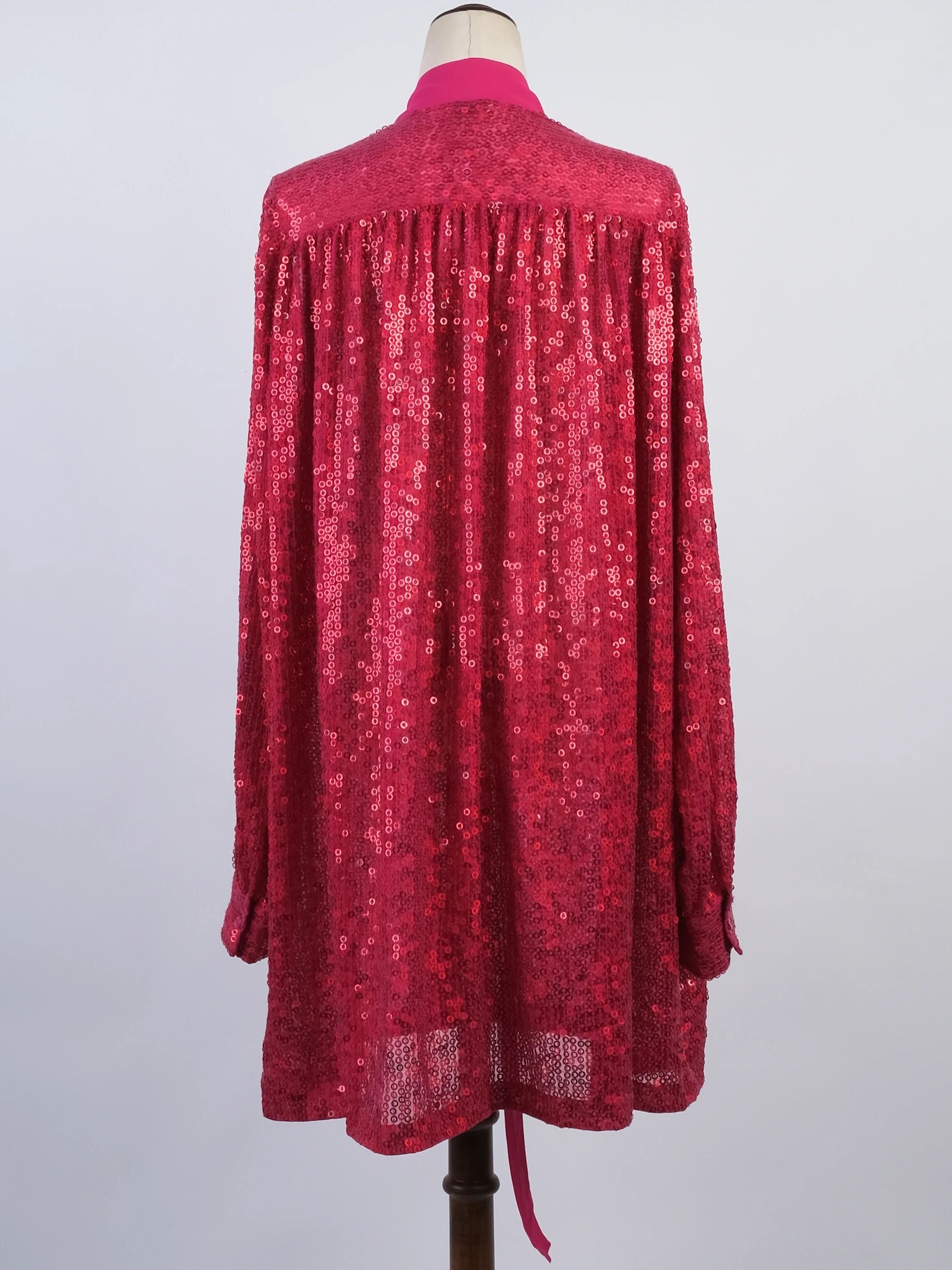 Excellent Ashish Pink Sequin Dress Size L with Bow Detail