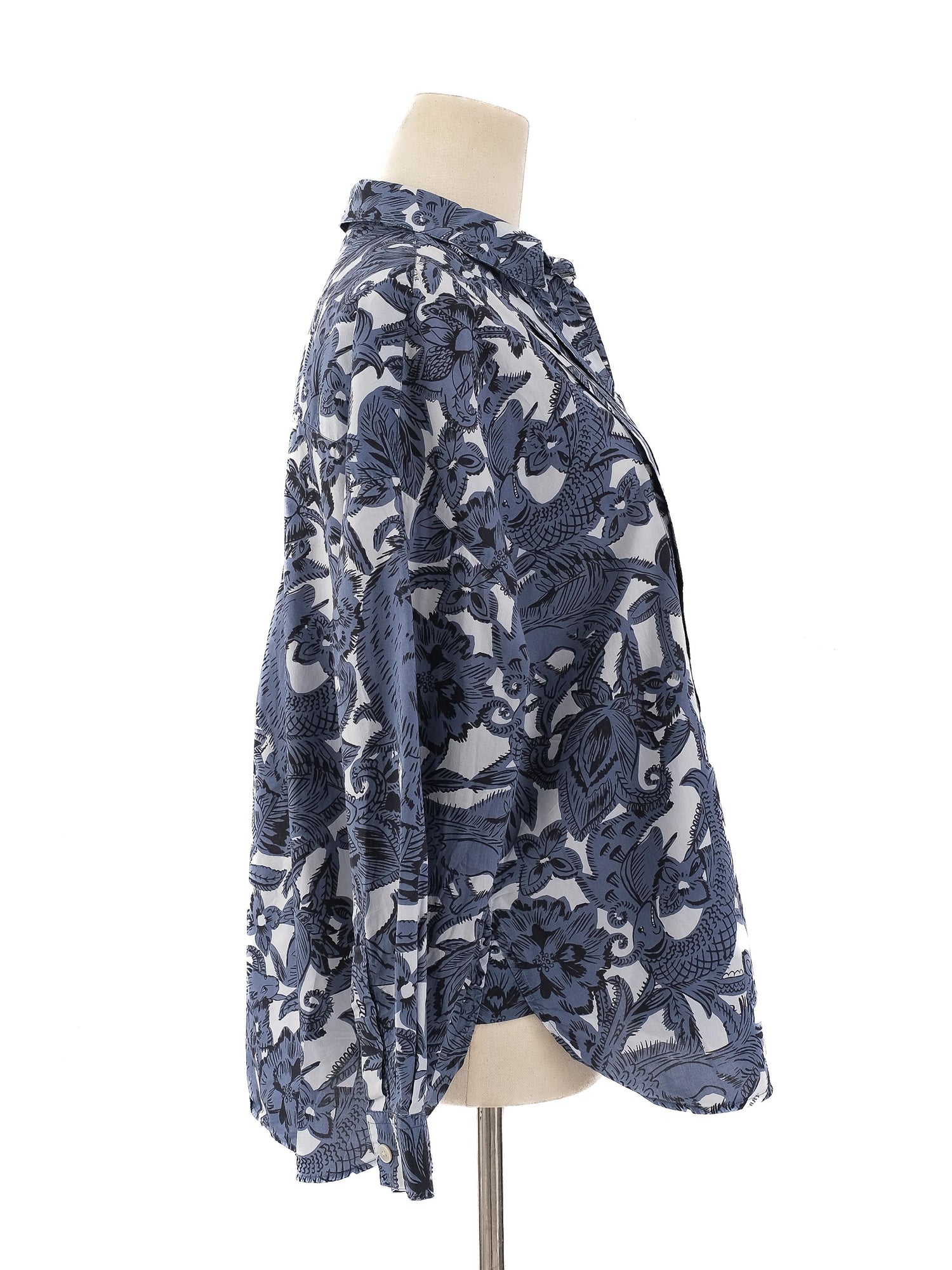 Burberry Blue Floral Animal Print Button-Up Shirt Women Size M