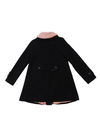 Excellent N21 Black Wool Coat with Pink Faux Fur Collar, Size XL