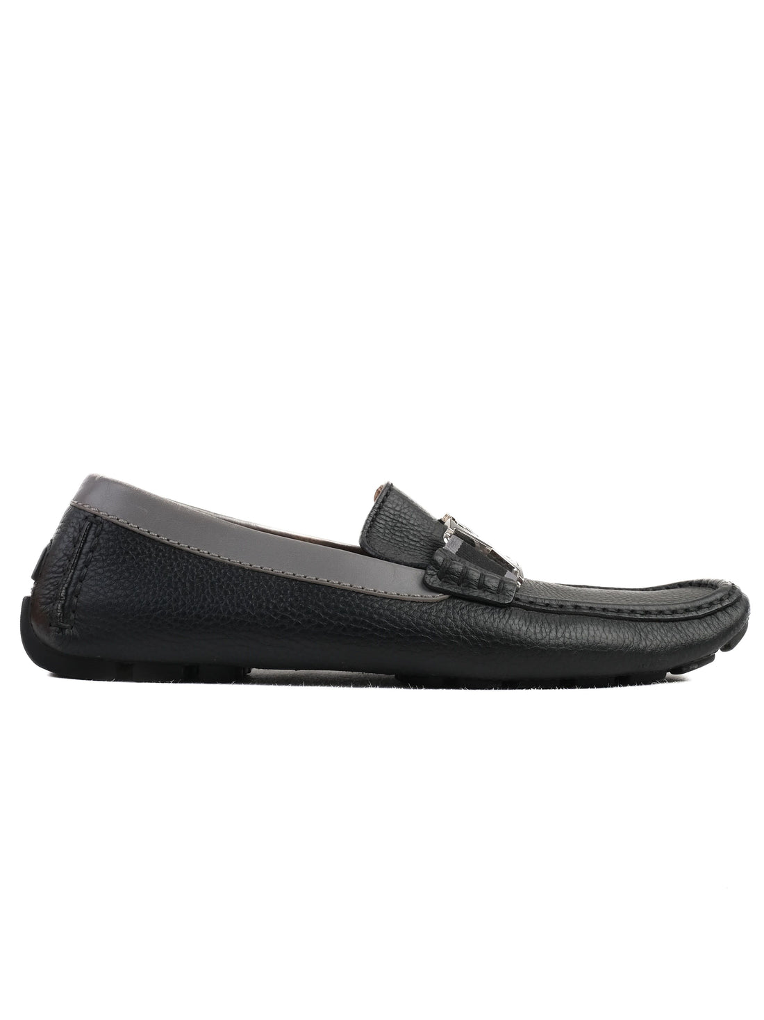 Excellent Louis Vuitton Black Leather Loafers Size 40 with Metal Buckle