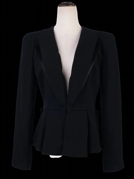 Excellent Elisabetta Franchi Black Wool Blazer Size M Peplum Detail