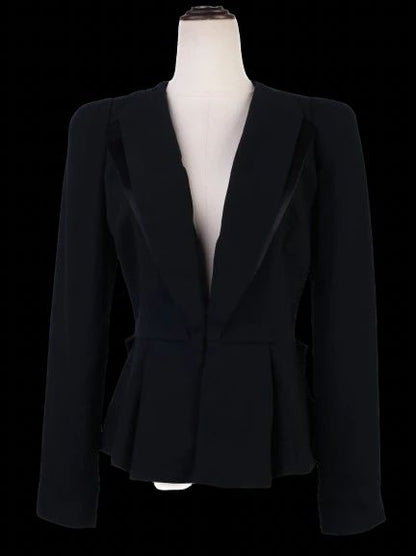 Excellent Elisabetta Franchi Black Wool Blazer Size M Peplum Detail