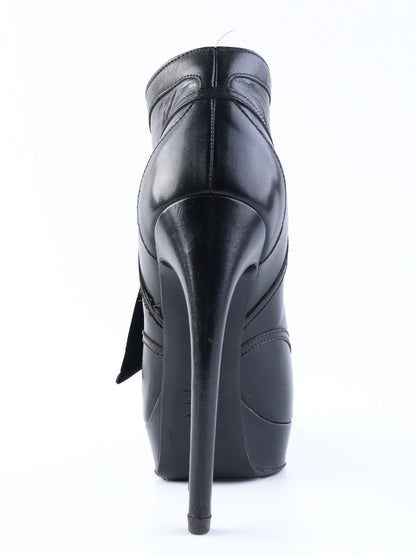 Excellent Alexander McQueen Black Leather High-Heeled Ankle Boots Size 38