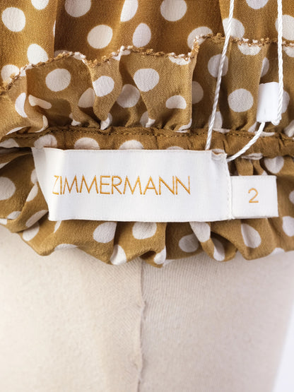 Excellent Zimmerman Ruffled Polka Dot Dress Brown Silk Size L