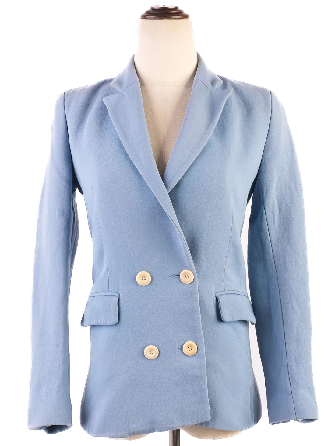 Excellent Sandro Blue Wool Double-Breasted Blazer Women Size Unknown