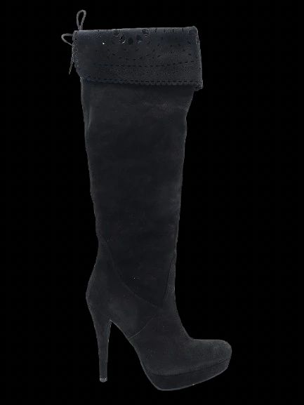 Albano Black Leather Knee-High Stiletto Boots Size 38 Excellent