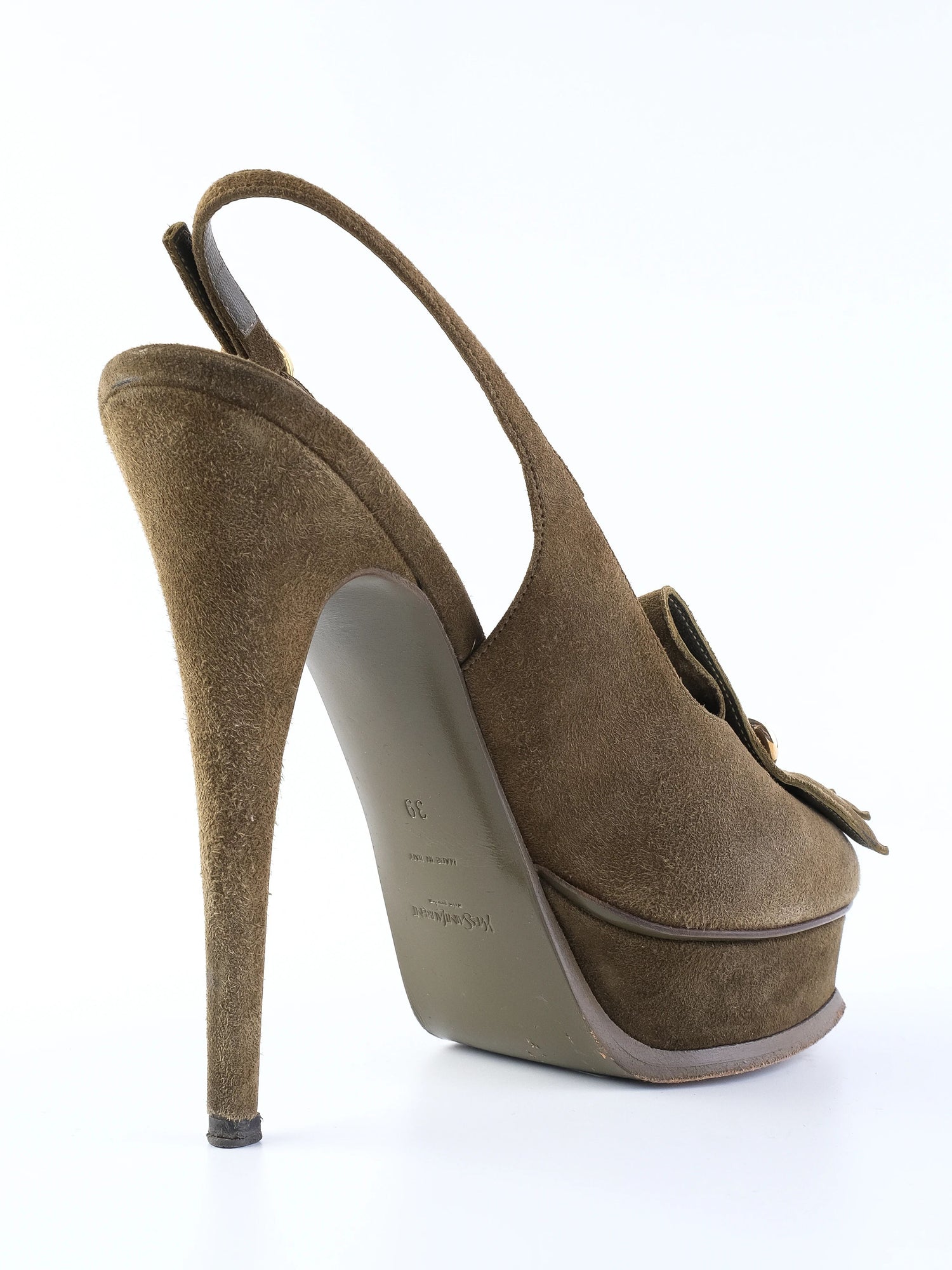 Excellent Yves Saint Laurent Green Leather Slingback Heels Size 39