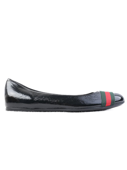 Perfect Gucci Black Leather Ballet Flats Size 41 with Iconic Stripes