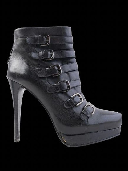 Excellent Stuart Weitzman Black Leather High-Heeled Ankle Boots Size 38