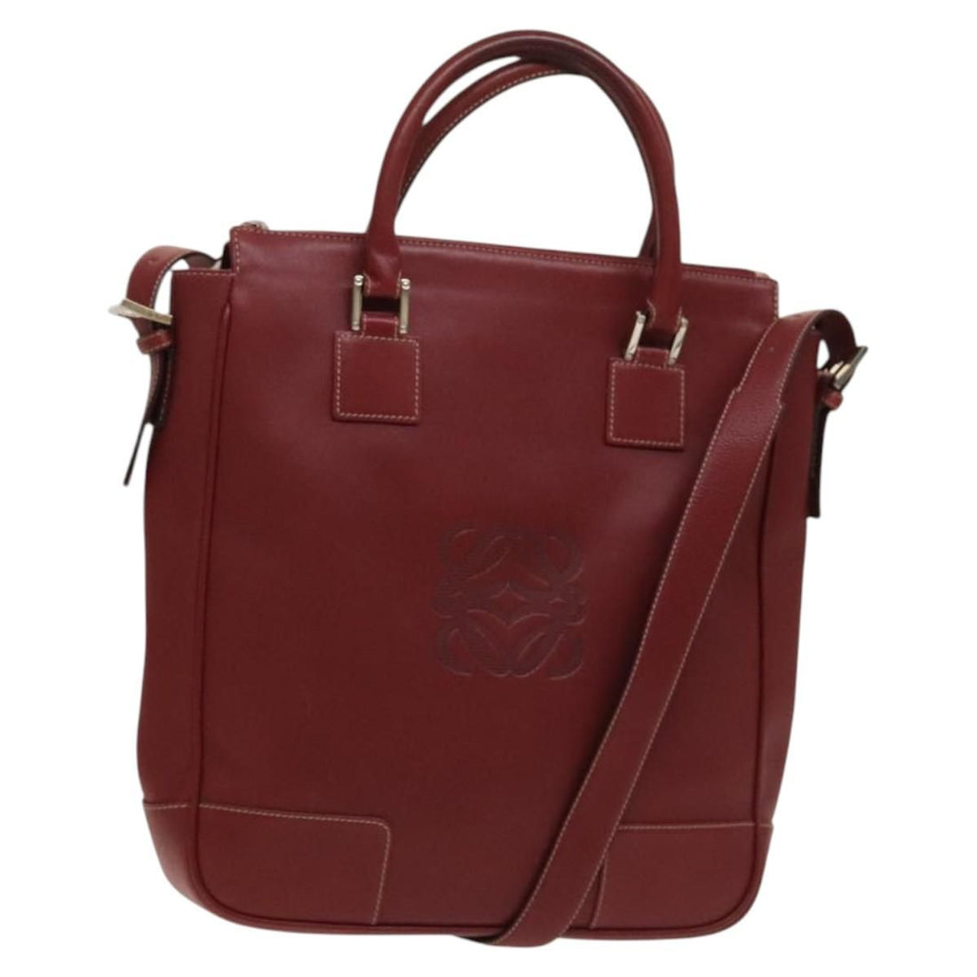 Loewe Anagram Hand Bag Leather 2way Red Silver Auth