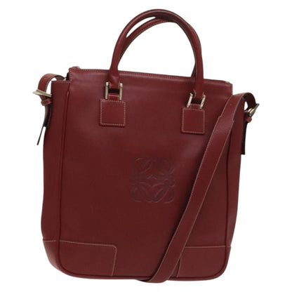 Loewe Anagram Hand Bag Leather 2way Red Silver Auth
