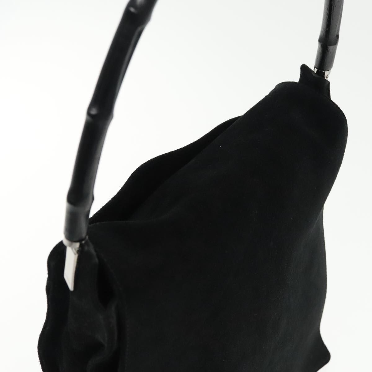 Gucci Bamboo Shoulder Bag Suede Black Silver 001 3243 Auth