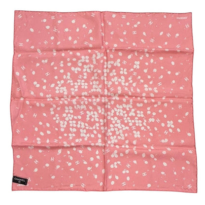Chanel Flowers Square Scarf Silk Pink